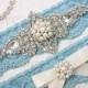 SALE - CHLOE II - Light Blue Stretch Lace Garter, Wedding Pearl Garter Set, Rhinestone Crystal Bridal Garters, Something Blue