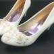 Ivory White Bridal Low Heels Wedding Shoes,Flower Lace Crystals Bridal dress heels Shoes,USA Size 4 5 6 7 8 9 10 11 12 Size 4~12.5