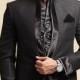 Black linen Slim Fit Suit with chinese collar