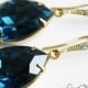 Navy Blue Earrings, Montana Blue Vermeil Gold Crystal Earrings, Montana Blue Rhinestone CZ Golden Wedding Earrings, Swarovski Rhinestone
