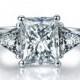 Three Stone Princess Shape Diamond Engagement Ring 14k White Gold or Yellow Gold Diamond Ring