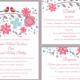 DIY Wedding Invitation Template Set Editable Word File Instant Download Printable Colorful Bird Wedding Invitation Coral Floral Invitation