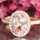 Halo Diamond And Morganite Engagement Ring In 14k Rose Gold 9x7mm Oval Peach Pink Morganite Ring Pave Diamond Wedding Band