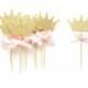 12 Pink Bow & Gold Glitter Crown Cupcake Toppers - Crown Cupcake Toppers, Birthday Cupcake Topper, First Birthday Cupcake Toppers