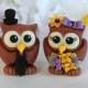 Wedding owl love bird cake topper with banner, brown owls, purple summer wedding, customizable