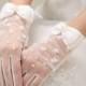 handmade Lace Flower bridal gloves white bridal gloves lace wedding gloves Elegant short gloves