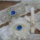 Wedding Garter Set, Bridal Garter Set, Vintage Wedding, Ivory Lace Garter, Crystal Garter Set, Something Blue