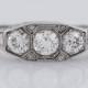 Antique Engagement Ring Art Deco Three Stone .92cttw Old European Cut Diamonds in Platinum