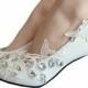 Kitten Heel Lace Pearls Glitter Wedding Shoes