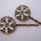 Bridal Rhinestones Cabochon bobby pins - Vintage rhinestone flower hair accessories TREASURY ITEM