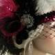 Great Gatsby Headband, Flapper Headband, Downton Abbey, 1920s Head Piece, Art Deco Headband, Rhinestone Veil/Mask, Hot Pink/Black