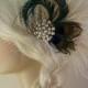 Wedding Hair Accessory ,Feather Fascinator, Bridal Accessory, Wedding Veil, Holly's Old Hollywood, Ivory, Champagne and Natural Peacock