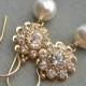Crystal flower bridesmaid earrings, Rhinestone and pearl earrings, gold bridal earrings, clear crystal earrings, white pearl, ivory pearl