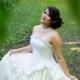 SAMPLE White Hi-Low Wedding Dress- Pattern Fabric Aysmetrical Hem Fairytale Inspired - Bridal Gown- Medium