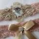 Rose Gold Lace Wedding Garter Set, Champagne Garters, Blush Nude Lace Bridal Garter, Rustic Vintage, Country Bride