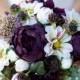 AMAZING Lilac Plum Wedding Silk Succulent, Peonies, Dahlias and Berries Silk Flower Bride Fall Rustic Bouquet