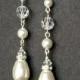 Swarovski Pearl and Crystal Bridal Drop Earrings, Bridesmaid Jewelry, Teardrop Pearl Dangle Earrings, Wedding Jewelry, SNOW DROP