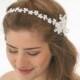 Wedding Flower and Daisy Lace Headband Pearl Tie Headpiece for Weddings in White,  Wedding Hair Bridal Headpiece Lace Headband