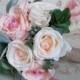 Pink Rose Wedding Bouquet - Peach and Pink Rose, Lamb's Ear, and Succulent Burlap Wedding Bouquet
