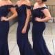2016 Navy Blue Arabic Off Shoulders Bridesmaid Dresses Arabic Sexy Little Cap Sleeves Beaded Mermaid Vestido Longo Charming Formal Dresses Online with $79.02/Piece on Hjklp88's Store 