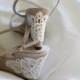 Wedding shoes gold champagne silver wedge sandals high heels low heels vegan bridal shoes embellished with floral ivory Venice lace