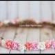 Wedding Flower crown,Boho Crown,Rustic Bridal hair accessory, Vintage Wedding Crown, Flower Girl Halo, Shabby chic, Pink White Headpiece