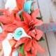 Natural Touch Wedding Bouquet - Coral Turquoise Aqua Teal Callas and Lilies with Seashells and Starfish Silk Bridal Bouquet