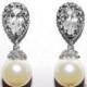 Ivory Drop Pearl Bridal Earrings Wedding Pearl Earrings Cubic Zirconia Pearl Post Earrings Swarovski 10mm Pearls CZ Earrings Bridal Jewelry