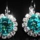 Light Turquoise Crystal Halo Earrings Swarovski Rhinestone Light Teal Sparkly Earrings Turquoise Leverback Wedding Earrings Bridesmaids