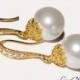 White Pearl Drop Earrings Vermeil Gold Cz White Pearl Earrings Swarovski 10mm Pearl Earrings Wedding Pearl Gold Earrings Bridal Jewelry