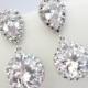 Round Cubic Zirconia Earrings - Wedding Bridal Bridesmaids Short Dangle CZ Silver Earrings - Formal Prom Christmas Earrings