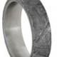 Wedding Sale Titanium Ring with Gibeon Meteorite Overlay, Meteorite Wedding Band