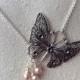 Butterfly Necklace, Steampunk Butterfly Necklace with Pearl Drops
