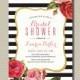 Printable Bridal Shower Invitation - Black and White Stripes with Roses (BR159)