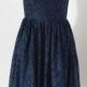 2015 Scoop Navy Blue Lace Short Bridesmaid Dress with Back Buttons
