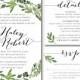 Printable Wedding Invitation Suite - Botanical Wreath - Watercolor Botanicals, Leaves, Herbs