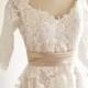 V Back Elbow Quarter Sleeves Lace Tulle Tea Short Wedding Dress  Bridal Gown with Champagne Lining