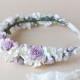 Lilac and White Flower Crown, Rustic Wedding Wreath, Bridal Hair Wreath, Coachella festival crown, Bohemian style crown, Woodland Wedding.