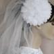 Bridal Tulle Mini Veil with Silk Hair Flower Detachable Chrisanthemum Alternative Wedding Handmade
