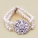 Bridal Bracelet, Rhinestone Wedding Bracelet, Art Deco Style Pearl Bracelet, Wedding Bridal Bracelet Bridal Jewelry White Ivory Pearls CHLOE