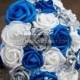 Royal blue and silver wedding bouquet with crystals glitter silver roses royal sapphire horizon blue white roses bridal silk bouquet