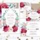 Burgundy Blush Watercolor Floral Wedding Invitation, Peony Roses Floral Wedding Invite, Floral Bohemian Style, DIY Printable Invitations