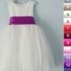 Flower girl dress - WHITE, Wedding Junior Bridesmaid, Easter Dress, First Communion For Children Toddler Kids Teen Girls, 15 sash colors