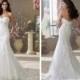 Luxury Strapless Curved Neckline A-line Lace Appliques Wedding Dresses