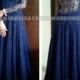 Navy Blue Fusion Evening Gown In Lace & Georgette