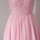 2015 V-back Blush Pink Lace Chiffon Short Bridesmaid Dress