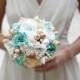 Seashells Wedding Bouquet for Beach Wedding. Turquoise and Beige Wedding Bouquet. Beach Bouquet
