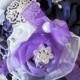 Brooch bouquet in purple and white is ready for purchase off the shelf today!