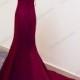Simple Elegant red burgundy colored backless mermaid prom dress