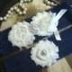 SALE-Wedding Garter - Navy Blue Lace Garter Set - Rhinestone Garter - Vintage - Bridal Garter - Garter - Toss Garter - Rhinestone - Pearl